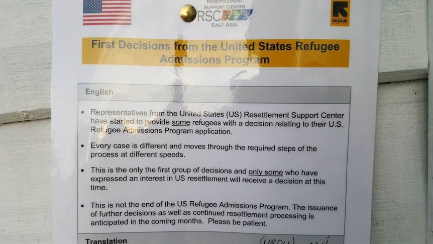 Title of notice reads: First decisions from the United States refugee admissions program