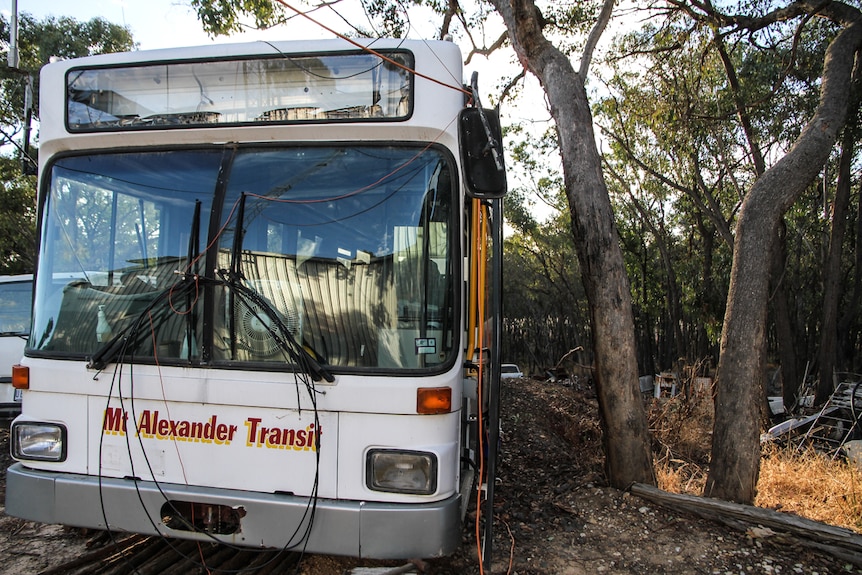 An old bus serves as the training centre for the eight Venturers learning about amateur radio.