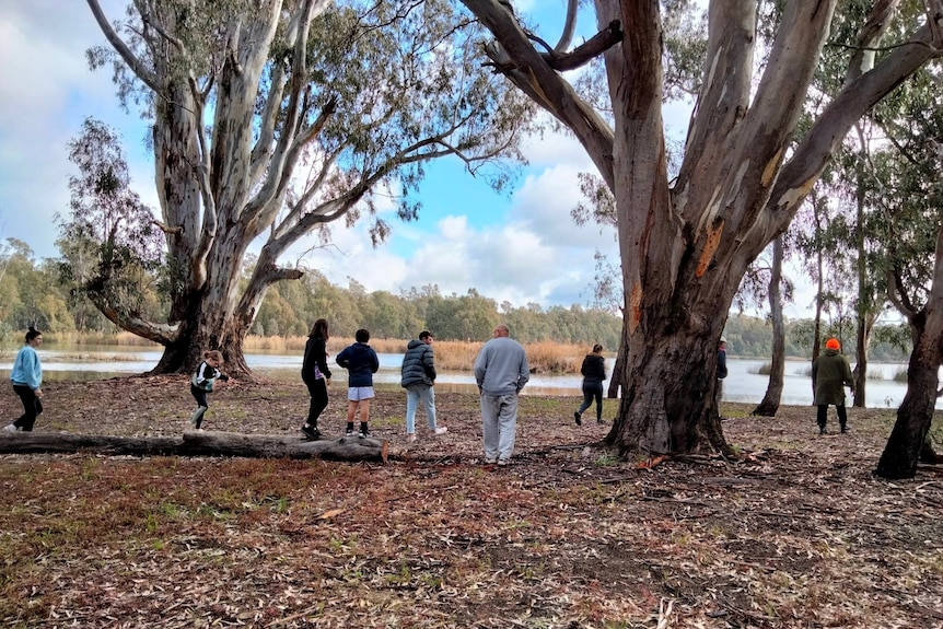 Robert Muir and his family walking around Yorta Yorta country.