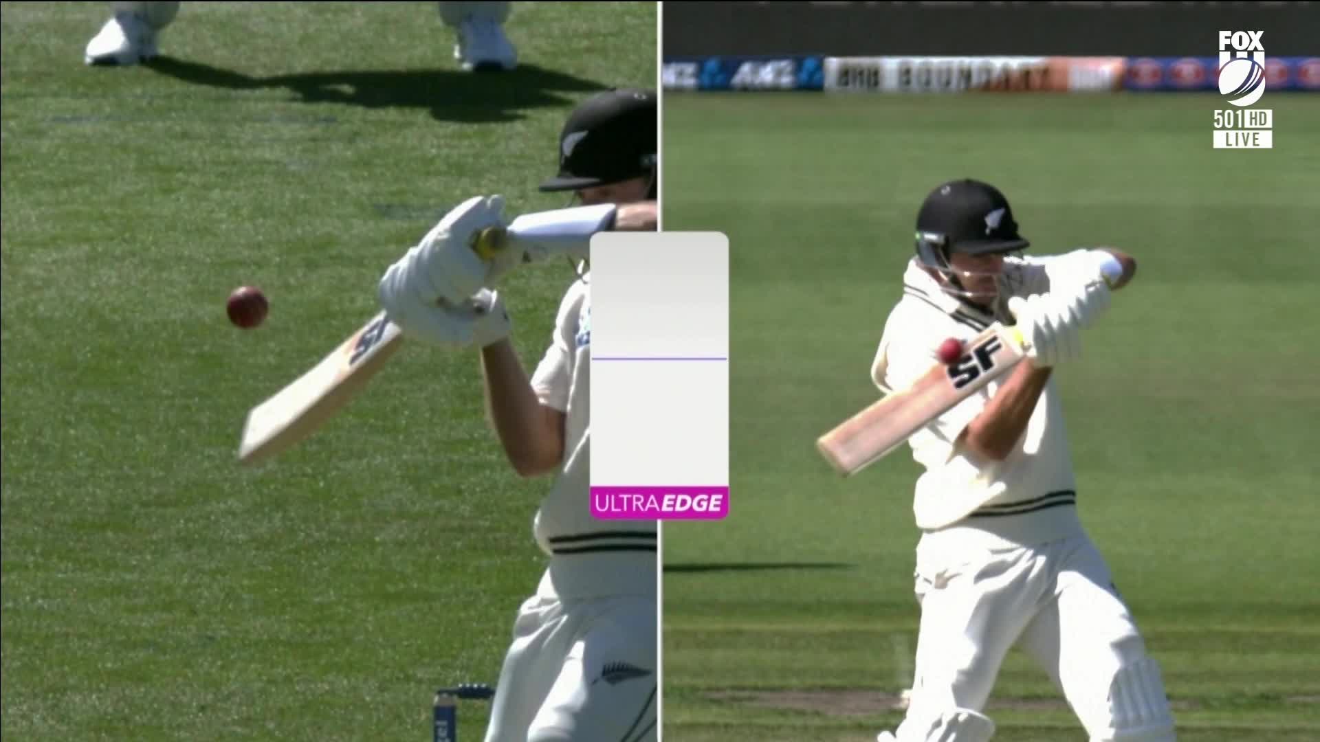 The ball going a long way past the bat with a flat line on ultra edge