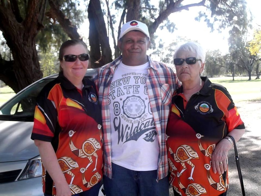 Rebecca Bateman (left) with her mother Judith Stubbs and cousin David Smith at a family reunion in Warren in 2014.