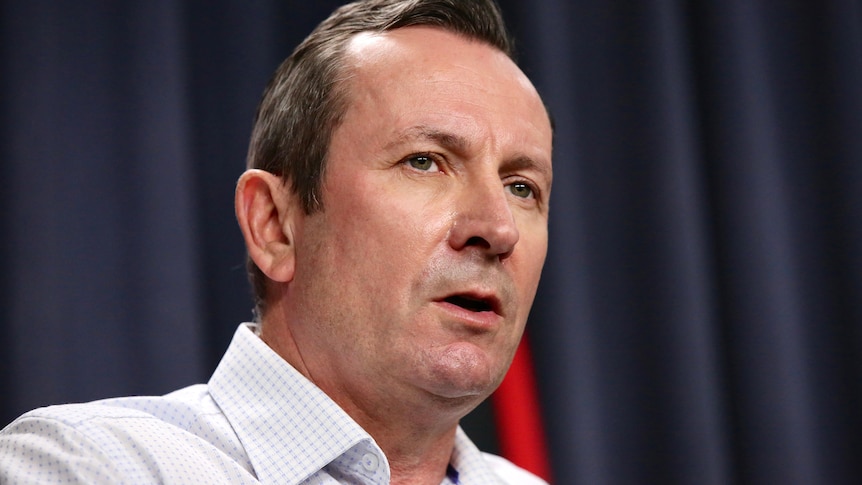 A close-up shot of WA Premier Mark McGowan talking during a media conference.