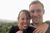 Brendan O'Loughlin and Emma Govan smile in a selfie taken during a hot air balloon flight.