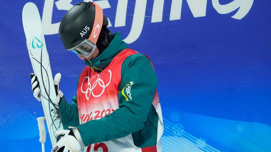 Australian skier Matt Graham competes in men's moguls  qualifying at the Winter Olympics, China, February 3, 2022.