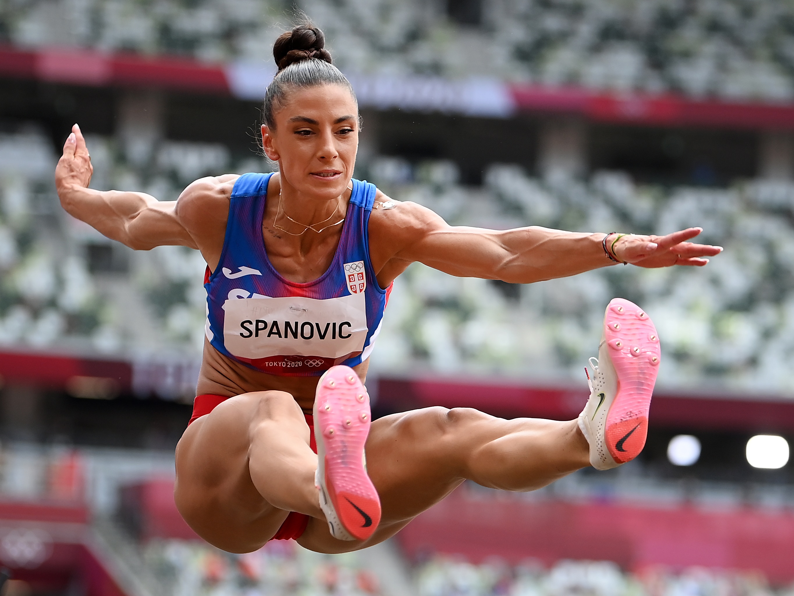 Ivana Španović competing at the Tokyo Olympics in 2021.