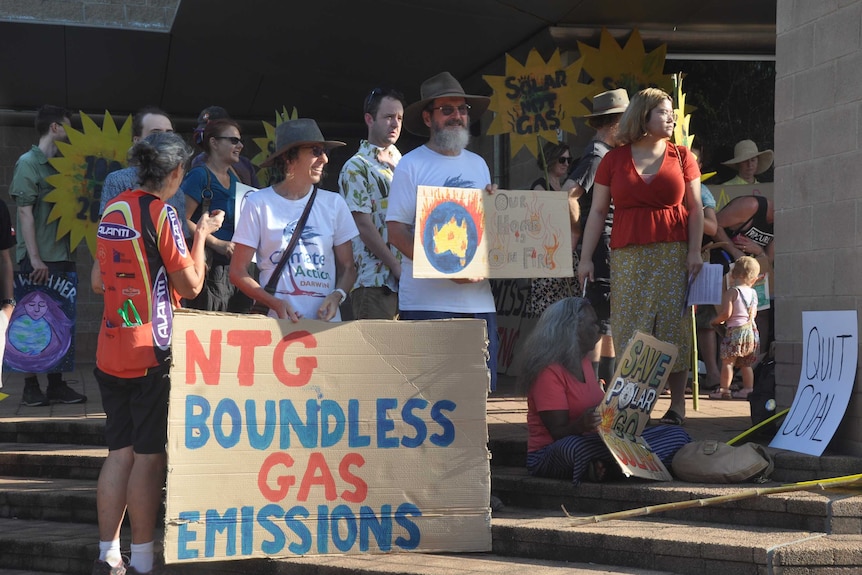 Climate protestors had their say outside the NT Labor conference in Casuarina.