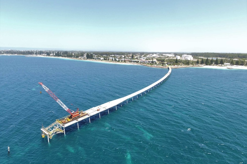 An aerial photograph of the new jetty being built.