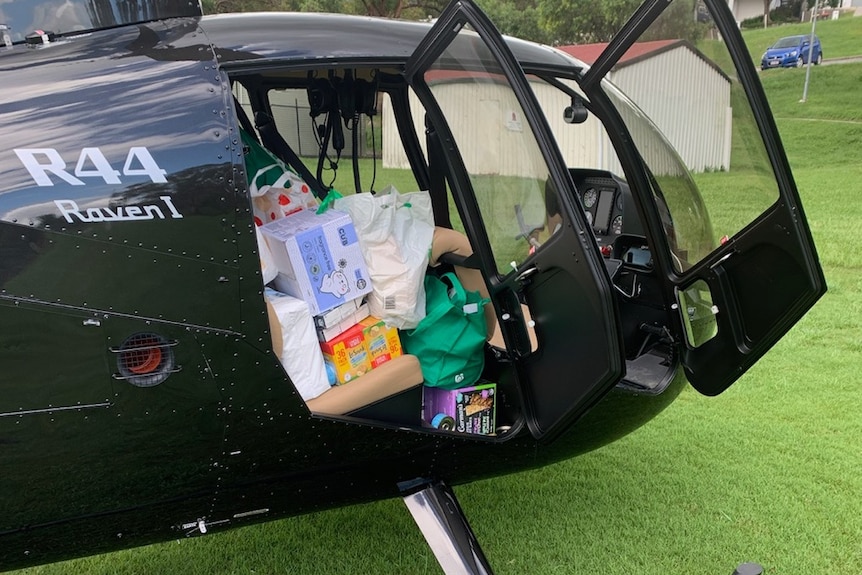 Helicopter filled with groceries, nappies
