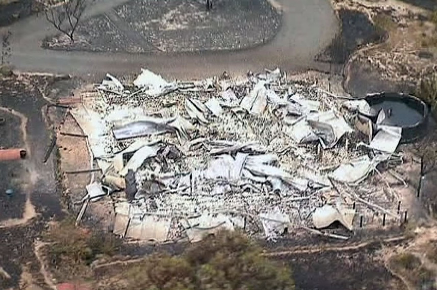 Destroyed house aerial from Moyston fire