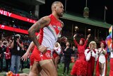 Lance Franklin leads the Swans out onto the SCG