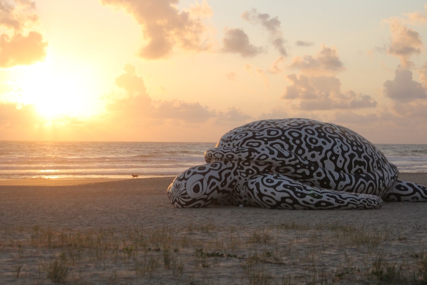 A giant inflatable turtle at Swell Sculpture Festival, Gold Coast