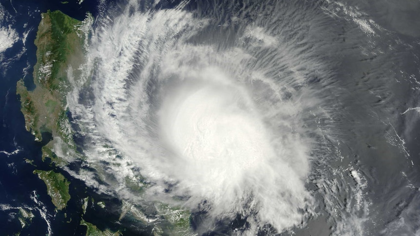 A NASA satellite image shows Typhoon Maysak over the Philippines