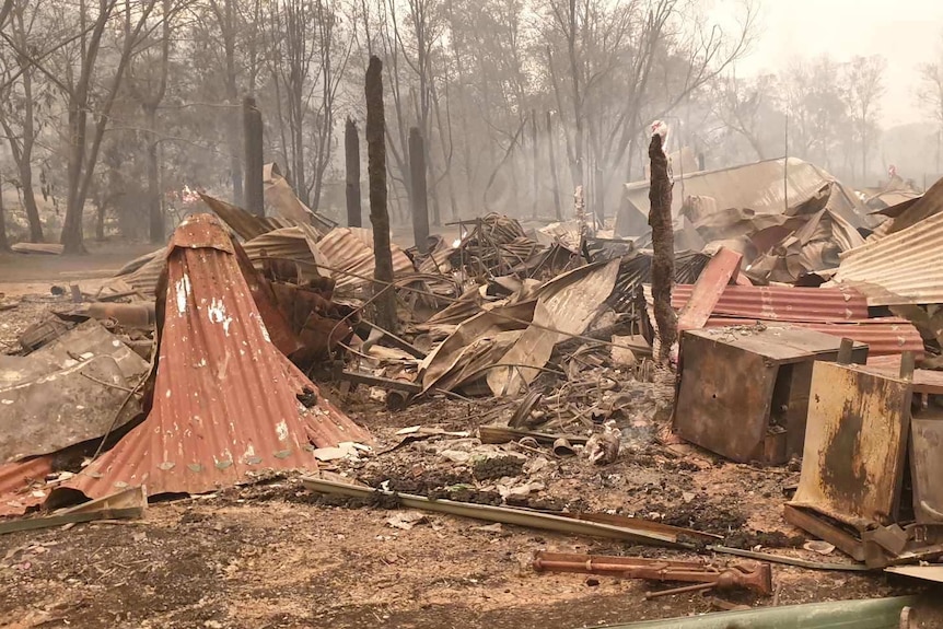 Burnt remains of store in Mogo