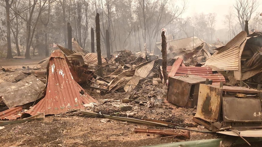 The charred remains of the Roman Leathergoods store in Mogo after the NYE bushfires.