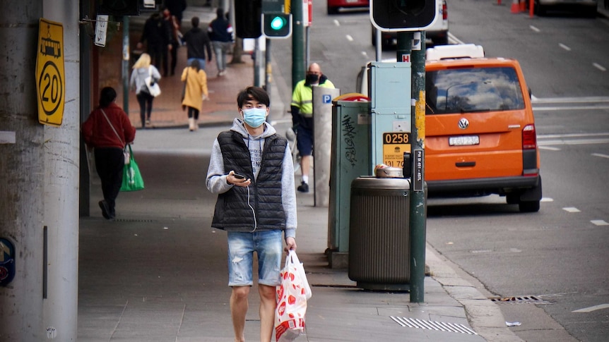 A lone pedestrian during Sydney lockdown.