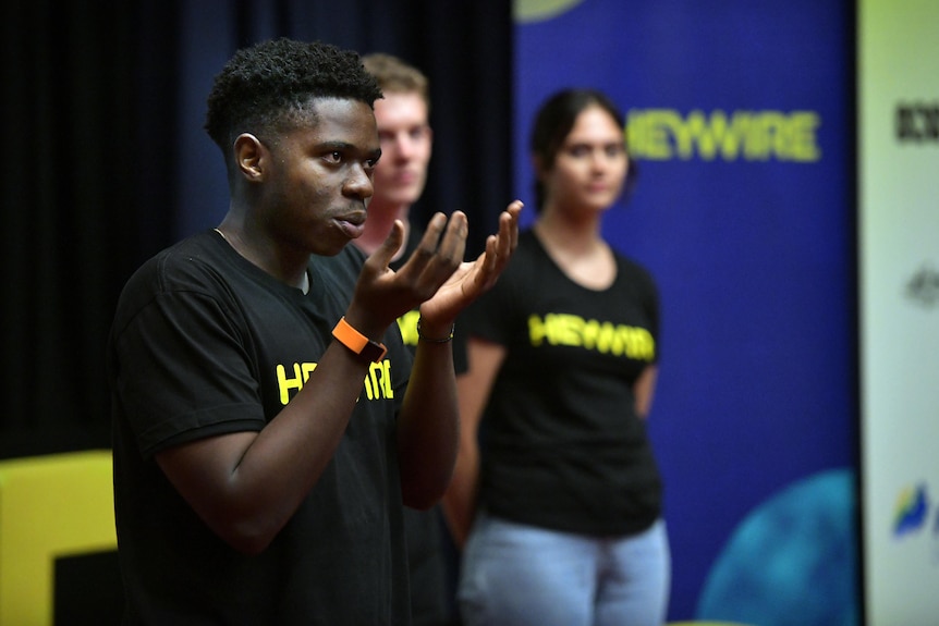 2019 Heywire winner Olivier presenting in Parliament House