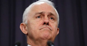 Malcolm Turnbull looks displeased at a press conference.
