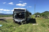 Wreck of bus at scene of crash at Cannonvale, near Airlie Beach in north Queensland.