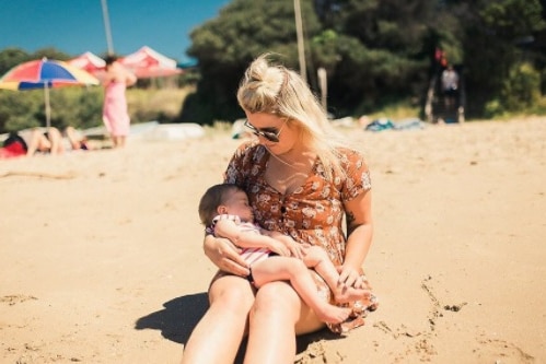 Tessa and a younger Memphis on the beach