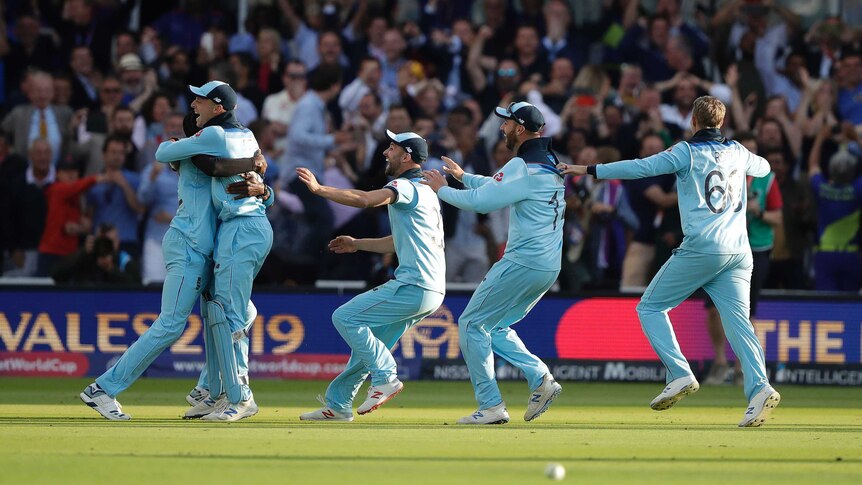 England celebrates winning the Cricket World Cup