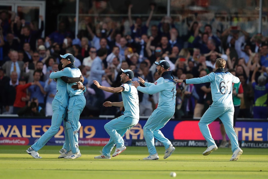 England celebrates winning the Cricket World Cup
