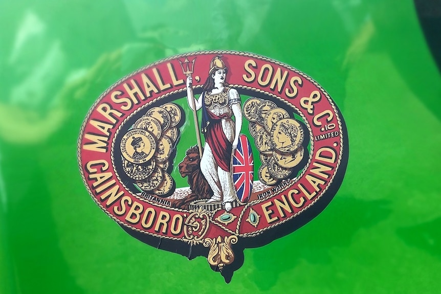A logo of a Queen and UK flag reading Marshall Sons & Co Gainsboro England