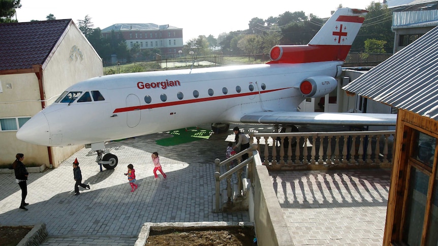 A Yakovlev Yak-40 plane in a kindergarten playground in the Georgian town of Rustavi.