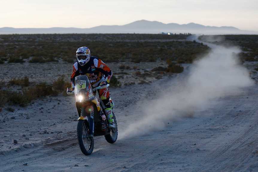 Toby Price rides during stage six of the Dakar Rally
