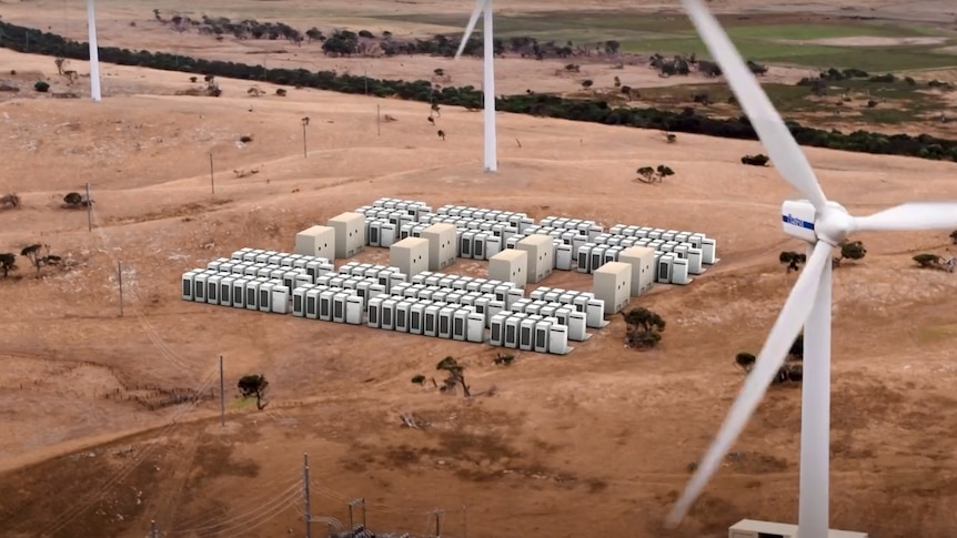 An digital view of how the Lake Bonney wind farm and battery plant will look.