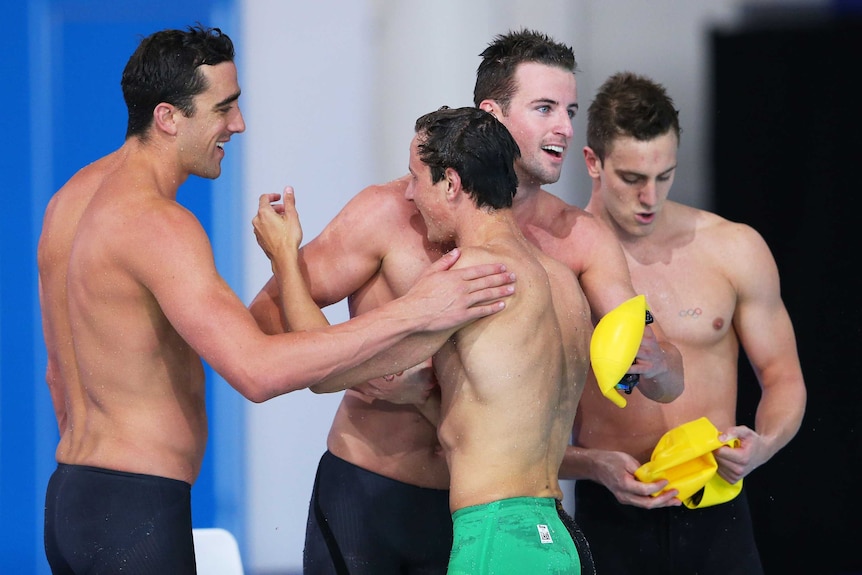 Australian 4 x 100m relay team celebrates gold
