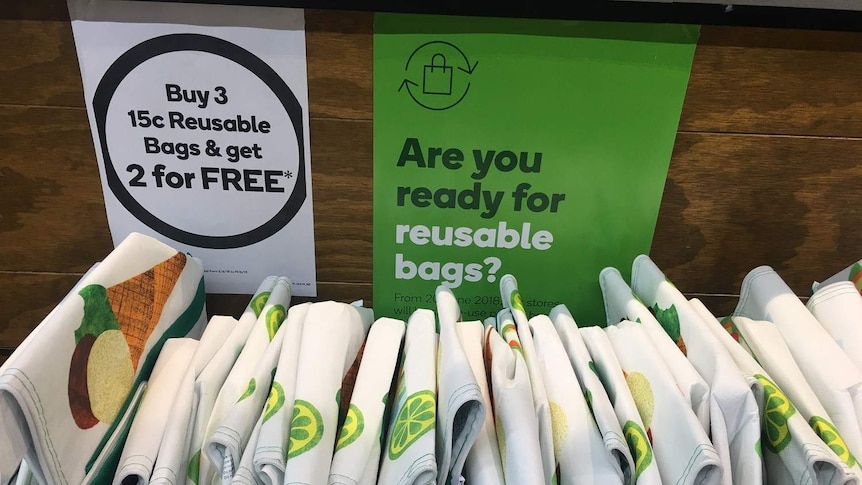 Reusable shopping bags at Woolworths