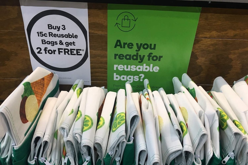 Reusable shopping bags at Woolworths