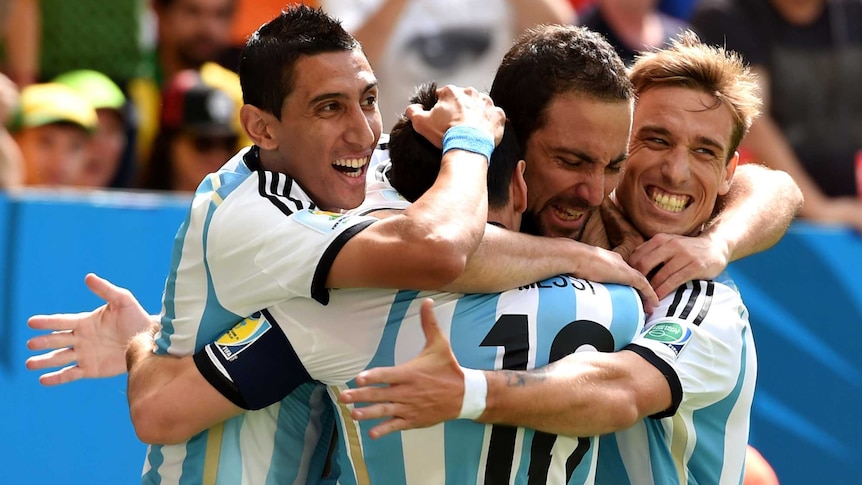 Argentina celebrates Higuain goal