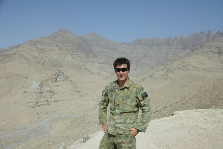Sapper David Wood in the desert in Afghanistan