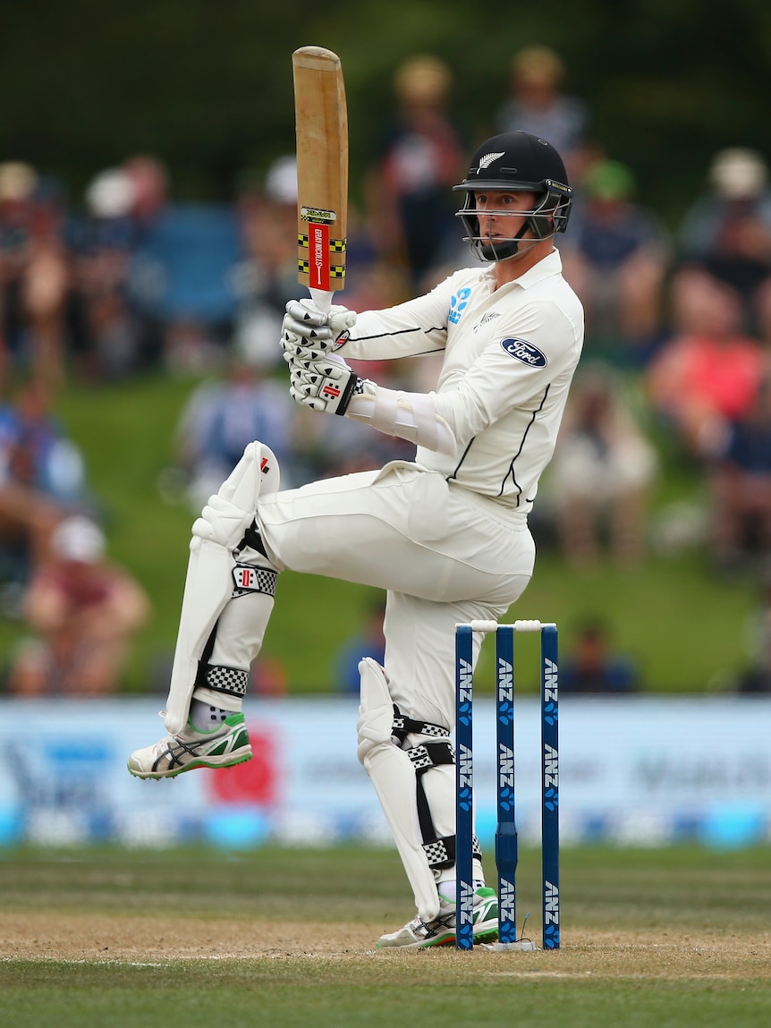 New Zealand's Matt Henry bats on day four of the second Test against Australia in Christchurch.