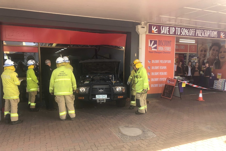 A four-wheel-drive crashed into a shopfront  in Kingaroy, June 2020.