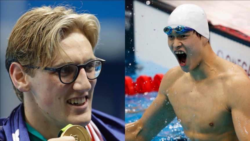 Zusammengesetztes Bild Mack Horton und Sun Yang, Schwimmer der Olympischen Spiele 2016 in Rio