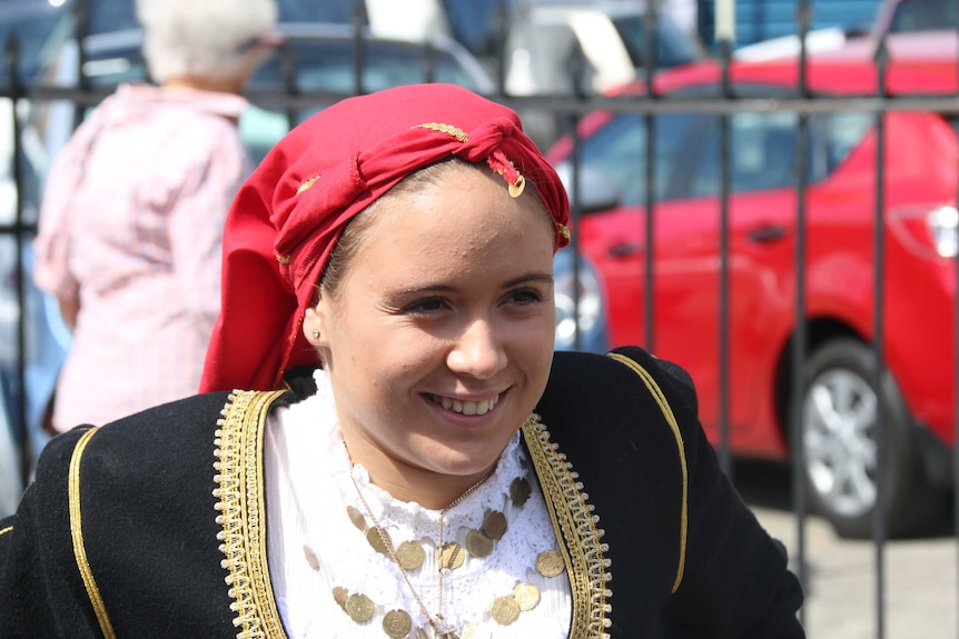 Girl in Greek headdress