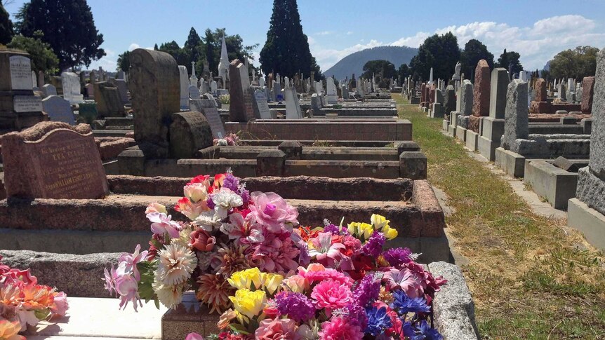 Flowers on a grave at Cornelian Bay Cemetery, Hobart