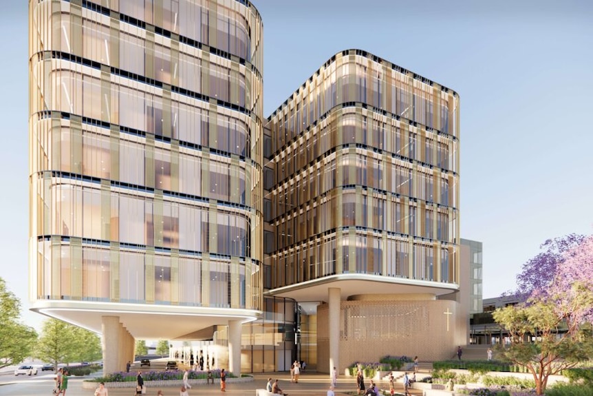 Architectural drawing of the new St John of God hospital in Subiaco, comprising two rectangular towers.