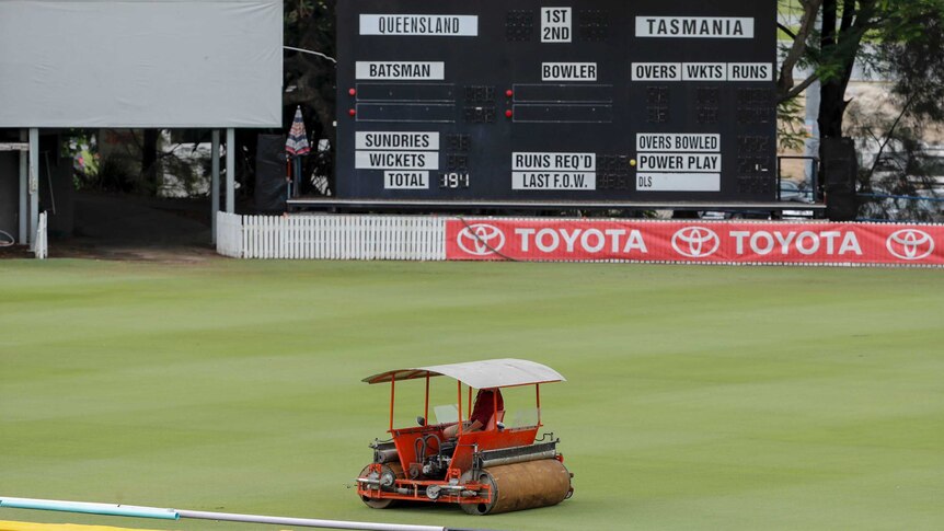Rain delays play on day one of the Sheffield Shield final at Allan Border Field in Brisbane.