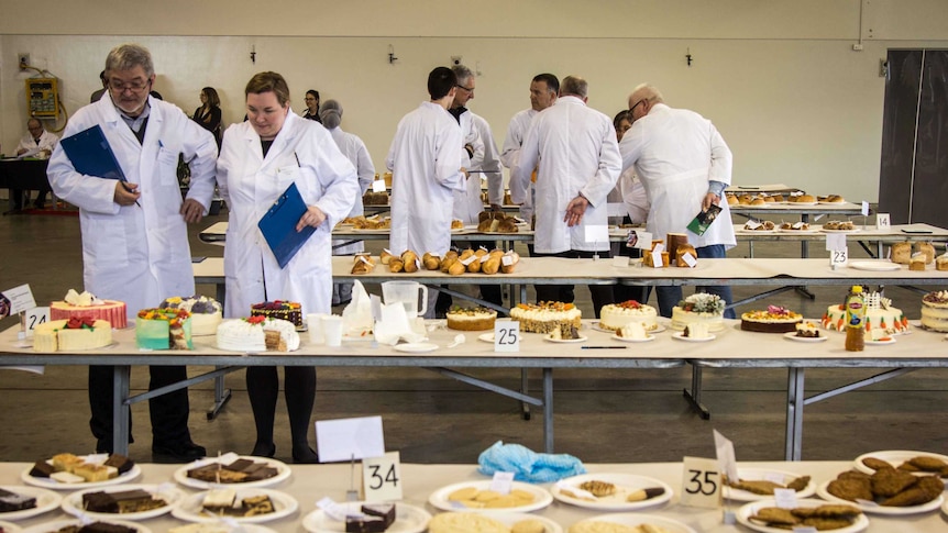 Judges  look over the hundreds of entries come in to the Perth Royal Bread and Pastry Awards