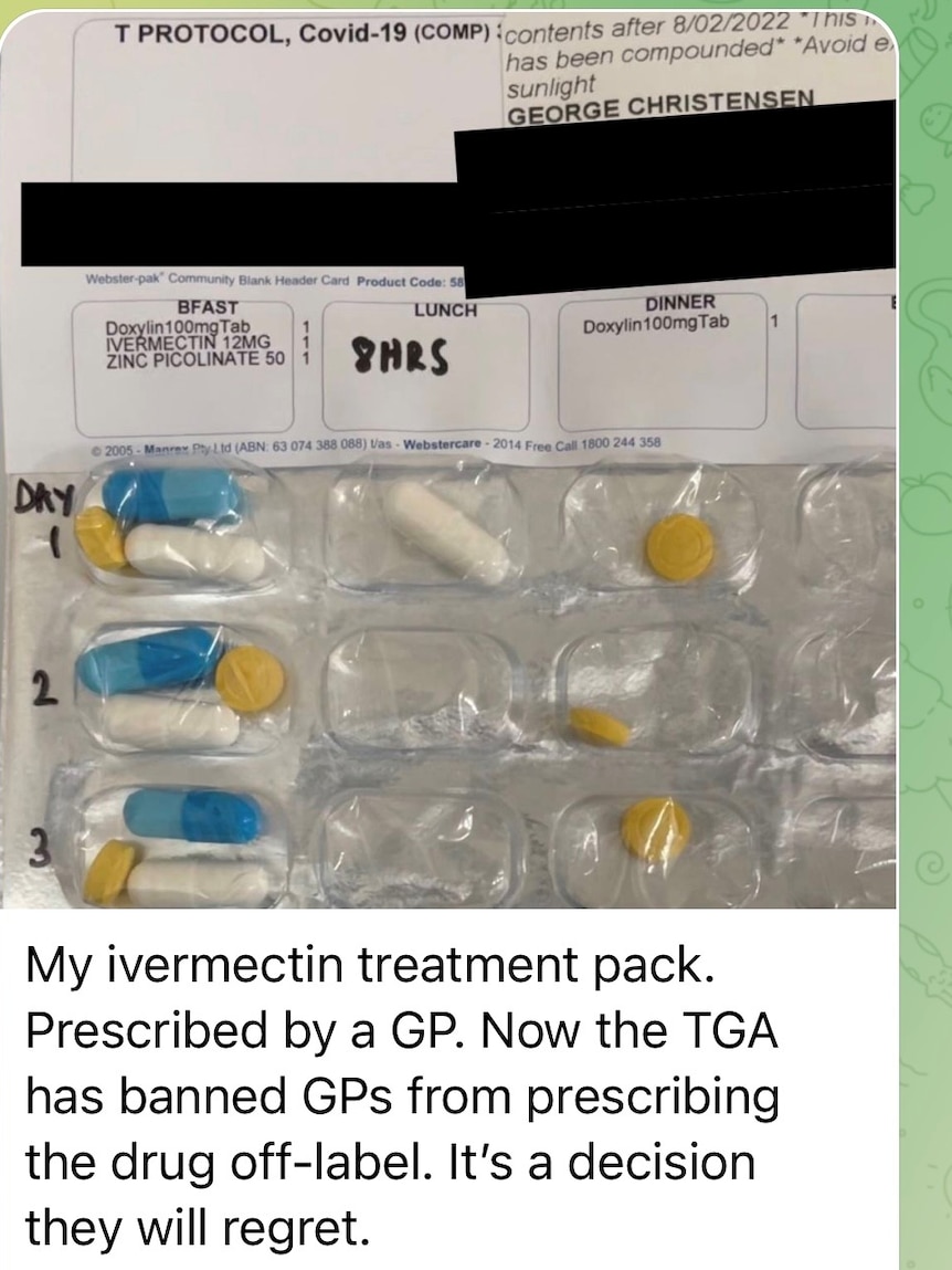 A screenshot of a message showing a photo of a medicine pack 