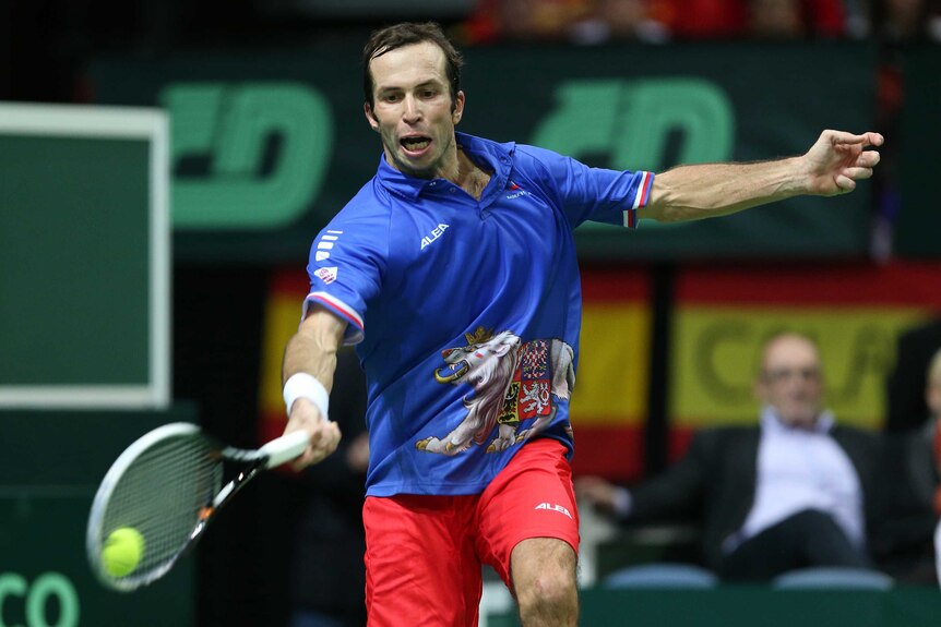 Radek Stepanek battled past Nicolas Almagro in four sets in front of a raucous Prague crowd.