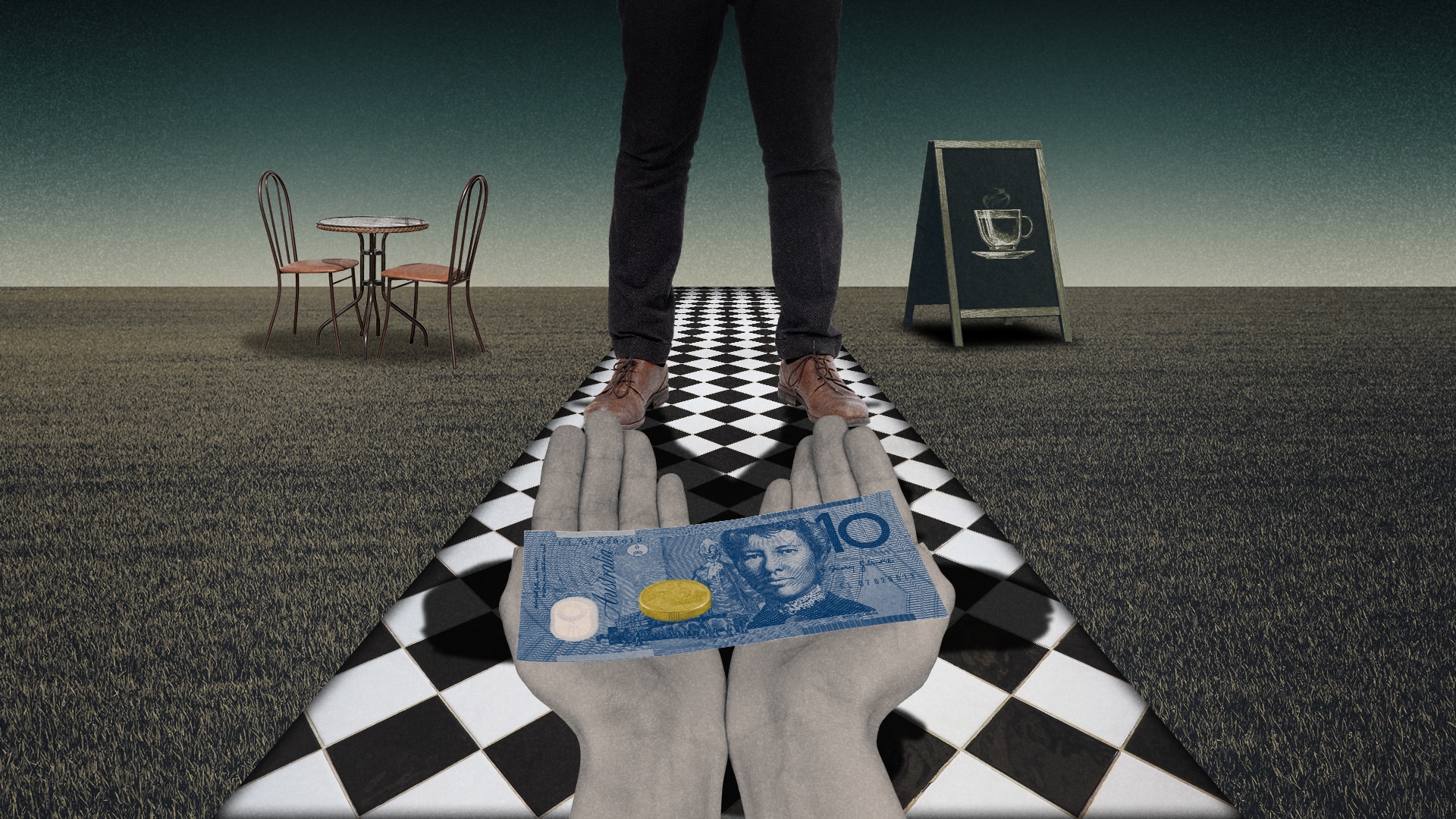 Graphic of a person holding out their hands with $12 in them.