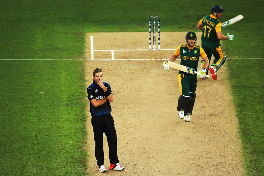 Tim Southee of New Zealand looks on