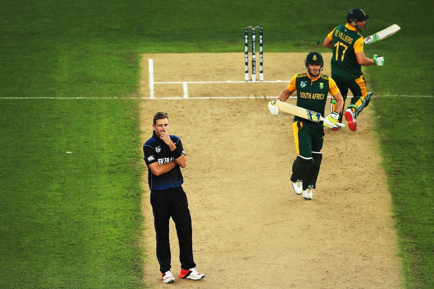 Tim Southee of New Zealand looks on