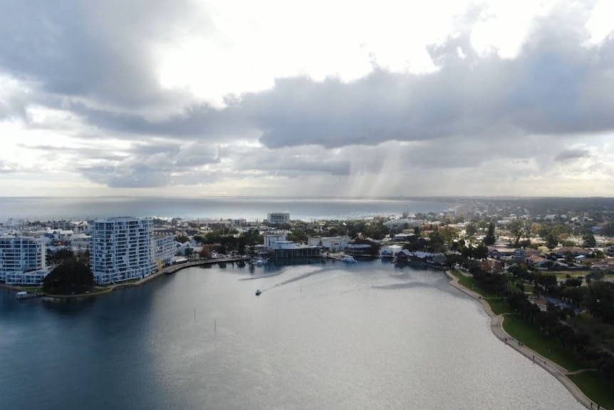 A drone photo of the Mandurah waterfront