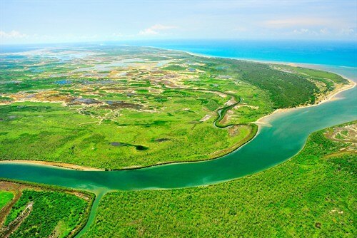 River inlet on Gulf of Carpentaria coast, seen from aerial view.