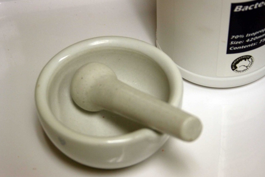 A mortar and pestle.